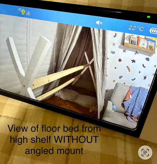VTech Baby Monitor Shelf Mount | Angled | BM3900N & More displaying floor bed view from high shelf without angled mount