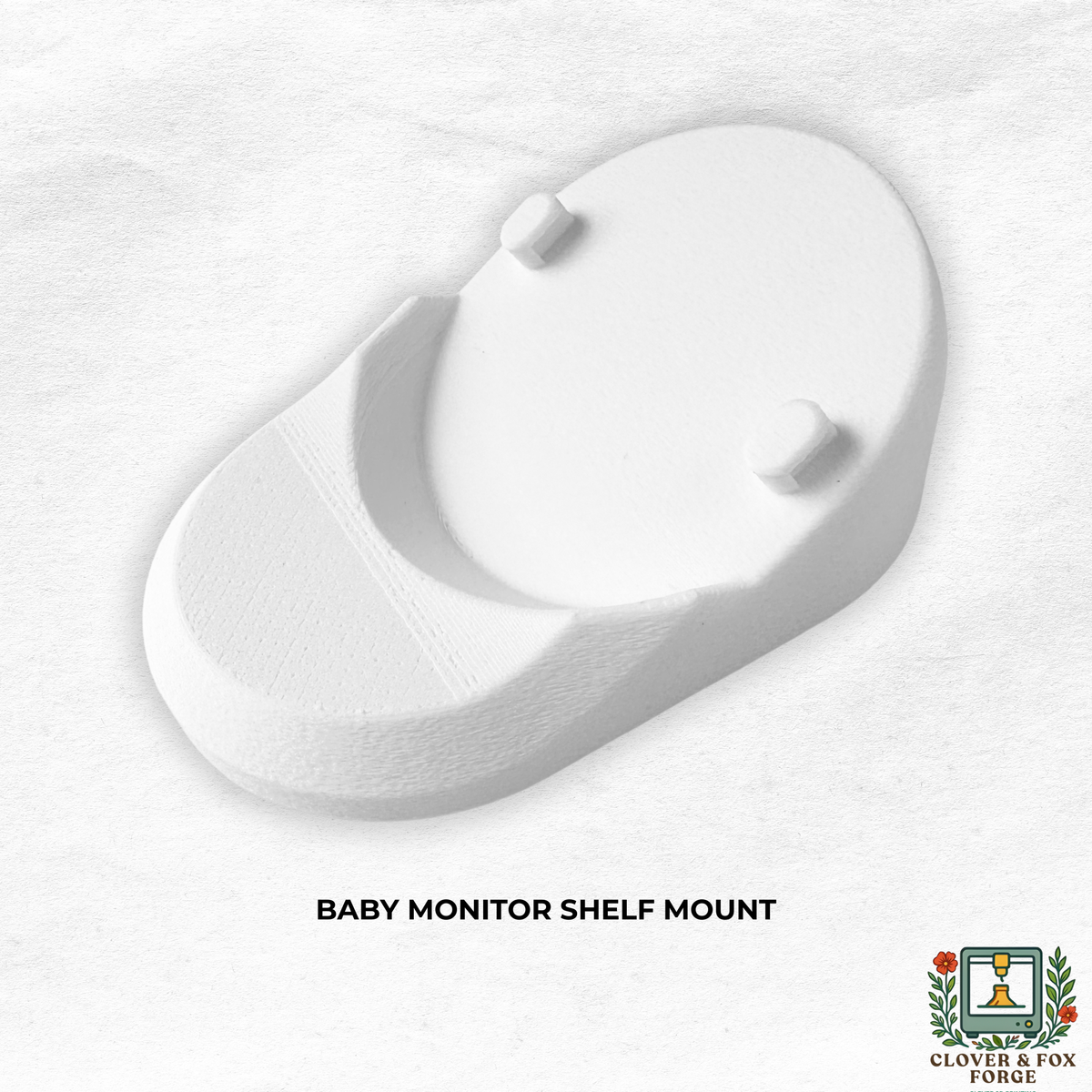 Eufy Baby Monitor Shelf Mount | Angled | E21 & E20 - white shelf mount for baby monitors, no-drill installation