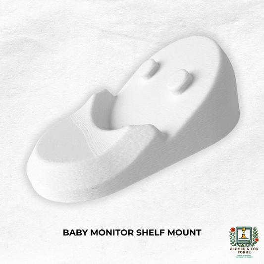 Owlet Baby Monitor Shelf Mount | Angled | Cam 2 - white baby monitor shelf mount for stable 30° viewing angle.