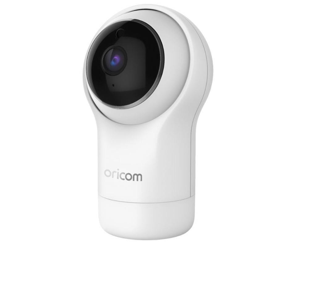 Oricom Baby Monitor Snoo & Cot Mount | OBH930 with a stylish white design and high-quality camera lens for baby monitoring.