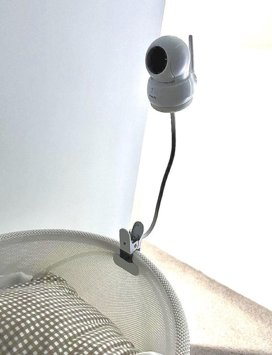 VTech Baby Monitor Mount Adapter | BM5550AU | 1/4" Thread mounted on a cot for optimal baby monitoring.