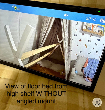 VTech Baby Monitor Shelf Mount | Angled | BM3900N & More displaying floor bed view from high shelf without angled mount