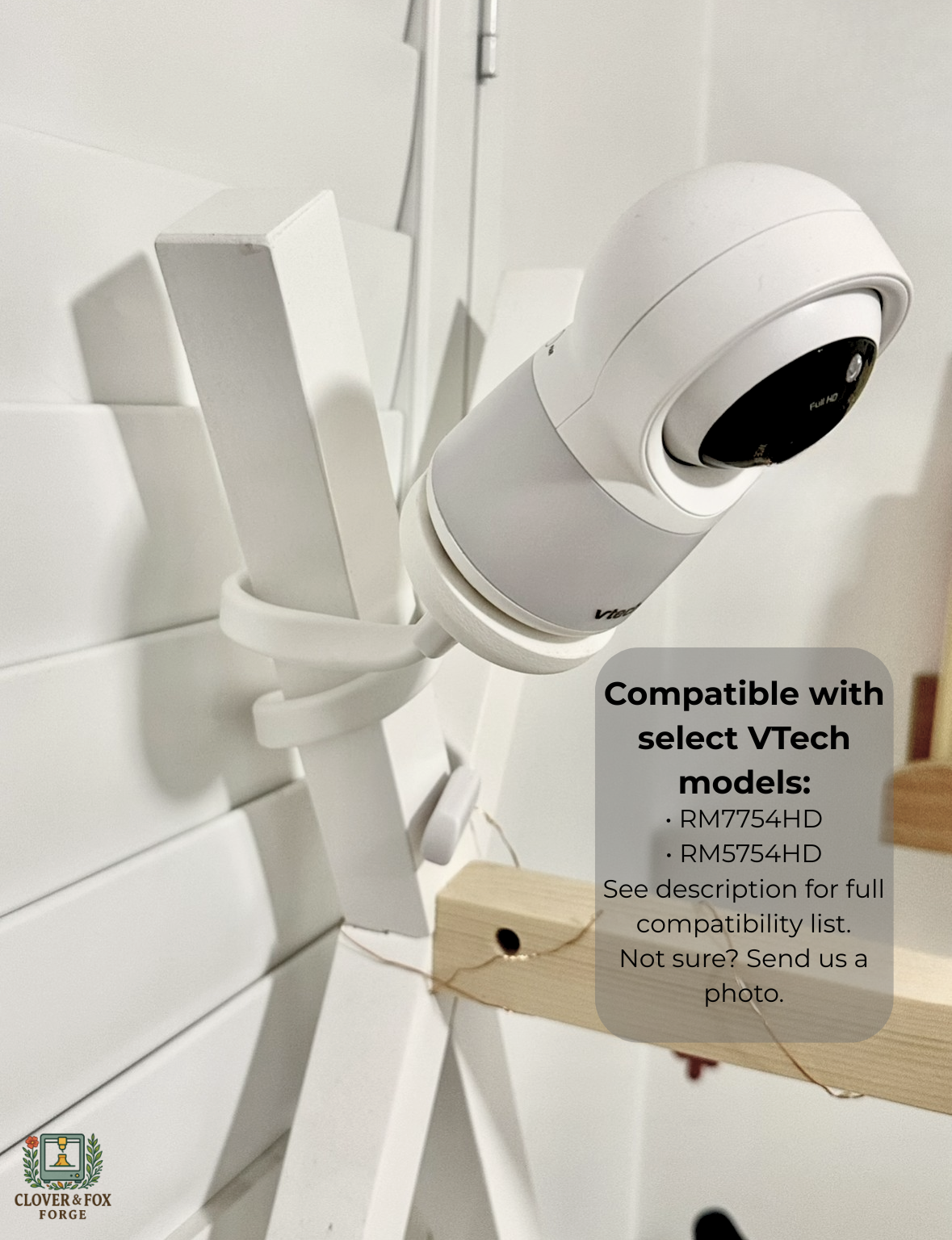 VTech Baby Monitor Mount Adapter | RM7754HD & More | 1/4" Thread mounted on a shelf, compatible with select VTech models.