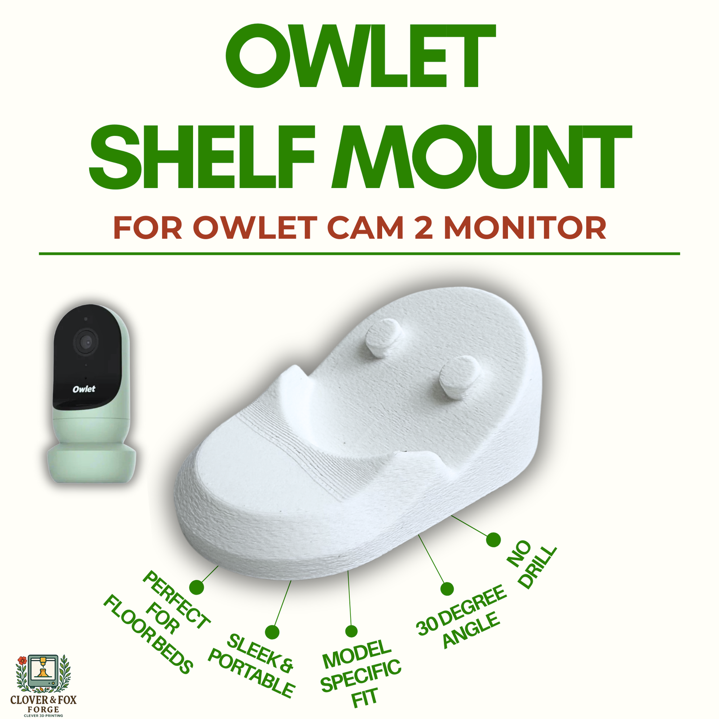 Owlet Cam 2 Baby Monitor Mount • Angled Shelf Stand