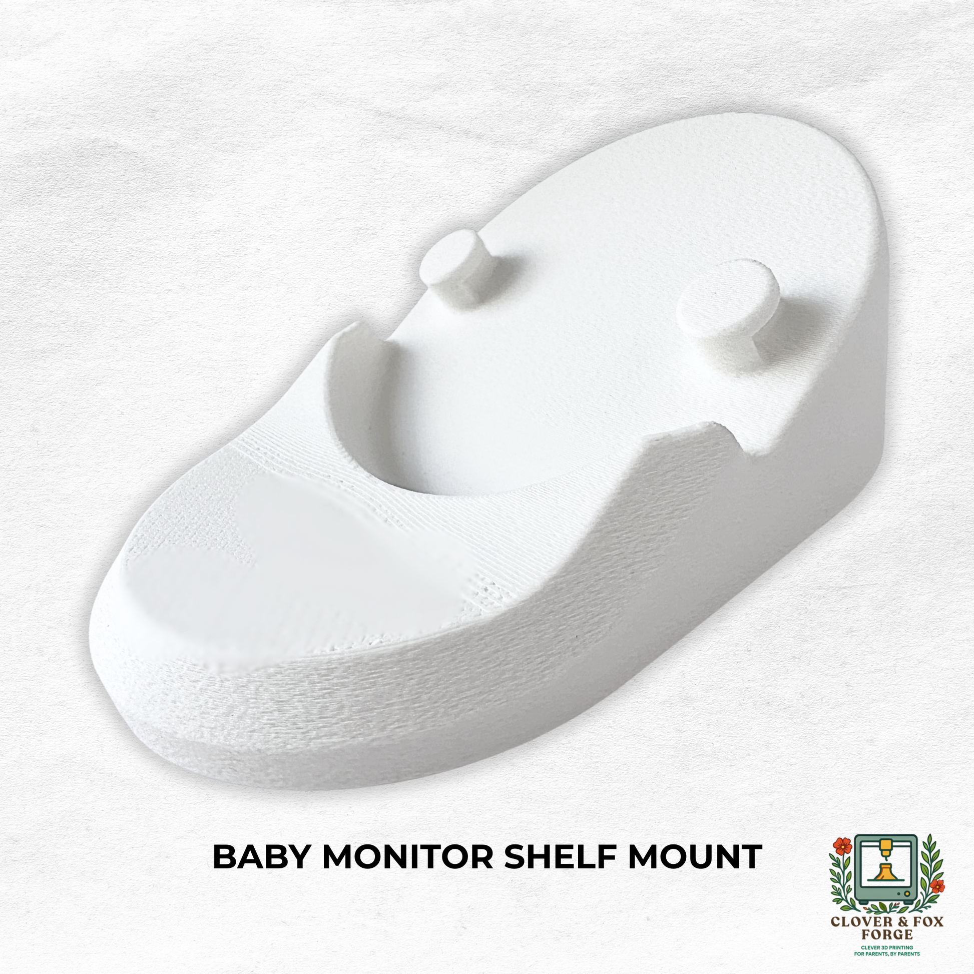 VTech Baby Monitor Shelf Mount | Angled | BM3900N & More - White baby monitor shelf mount for stable viewing.