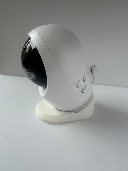 Eufy Baby Monitor Shelf Mount | Angled | E21 & E20 on a white surface, showcasing the no-drill design for secure placement.
