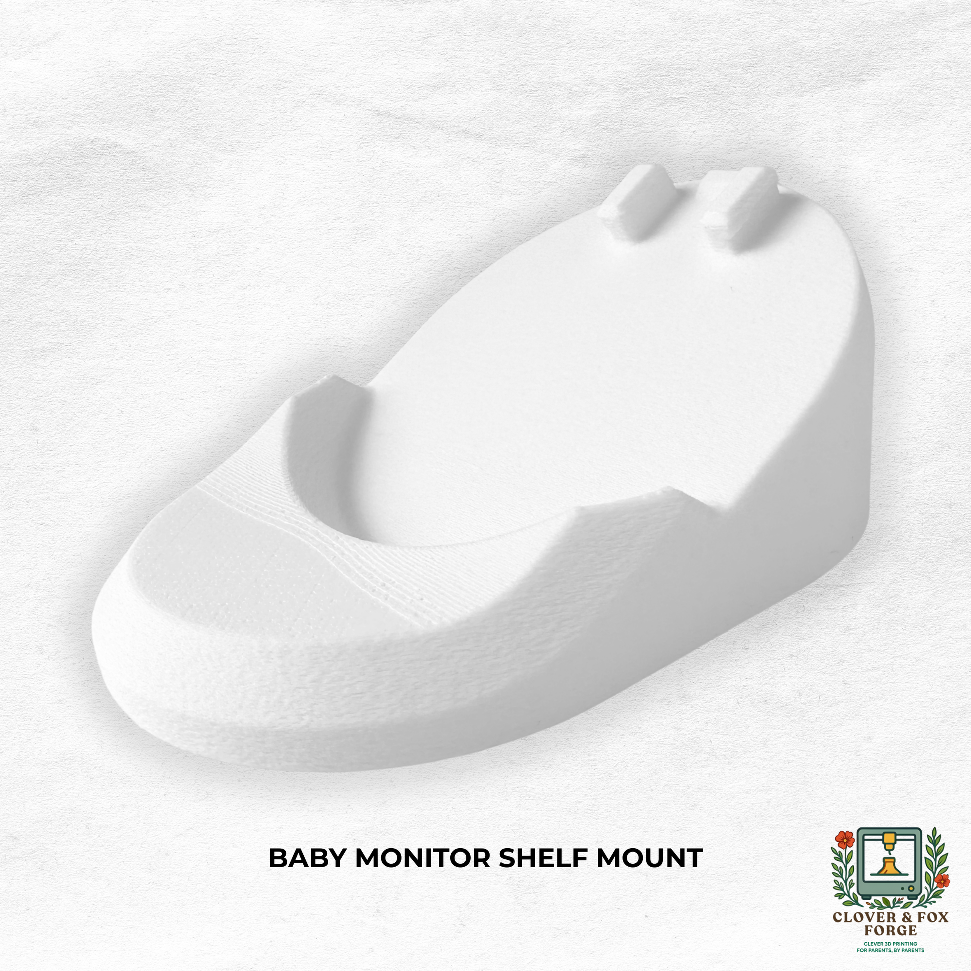 VTech Baby Monitor Shelf Mount | Angled | BM5750HD & More - White angled shelf mount for baby monitors.