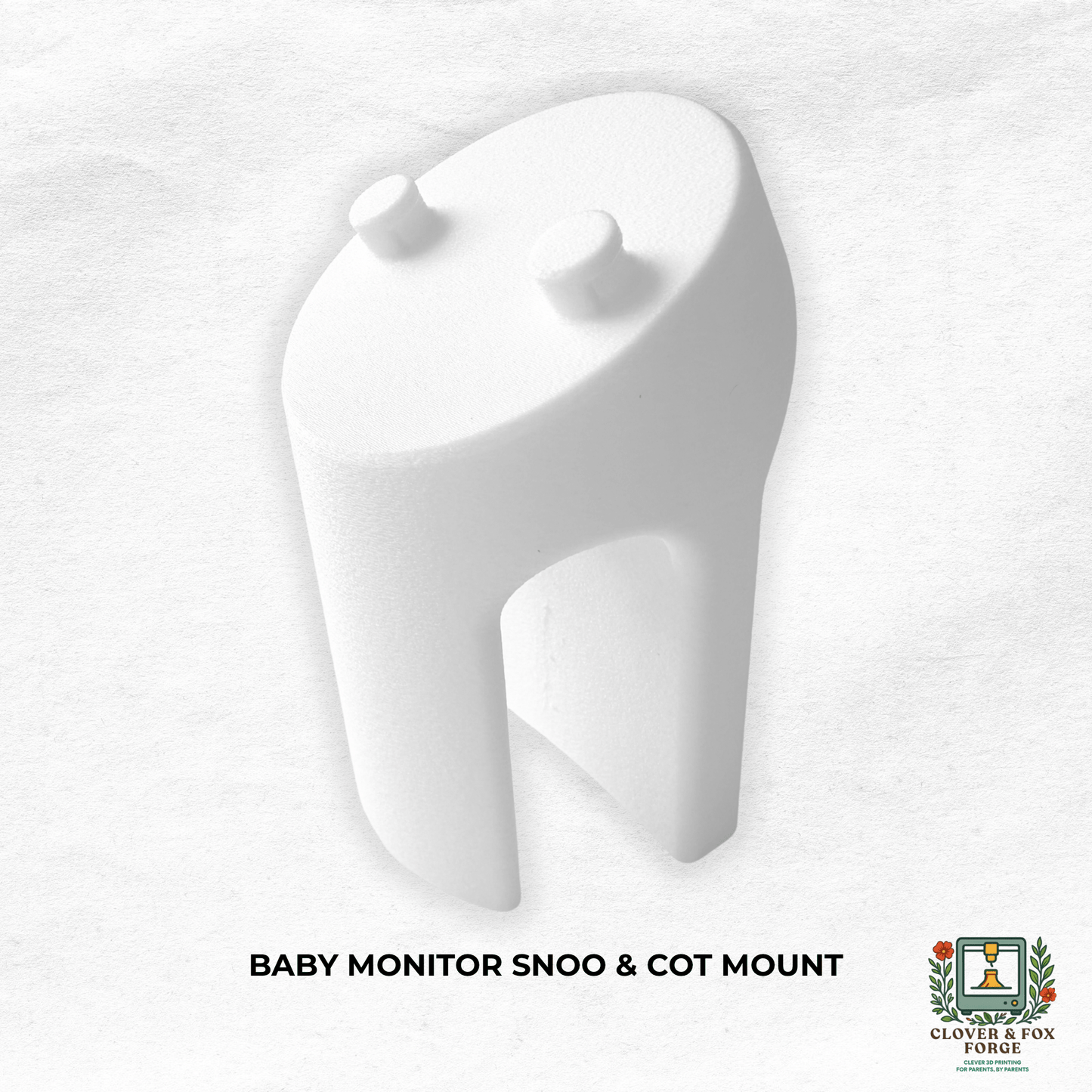 Vtech Baby Monitor Snoo & Cot Mount | BM5850HD in white, 3D printed, Australian made, no-drill design for secure mounting.