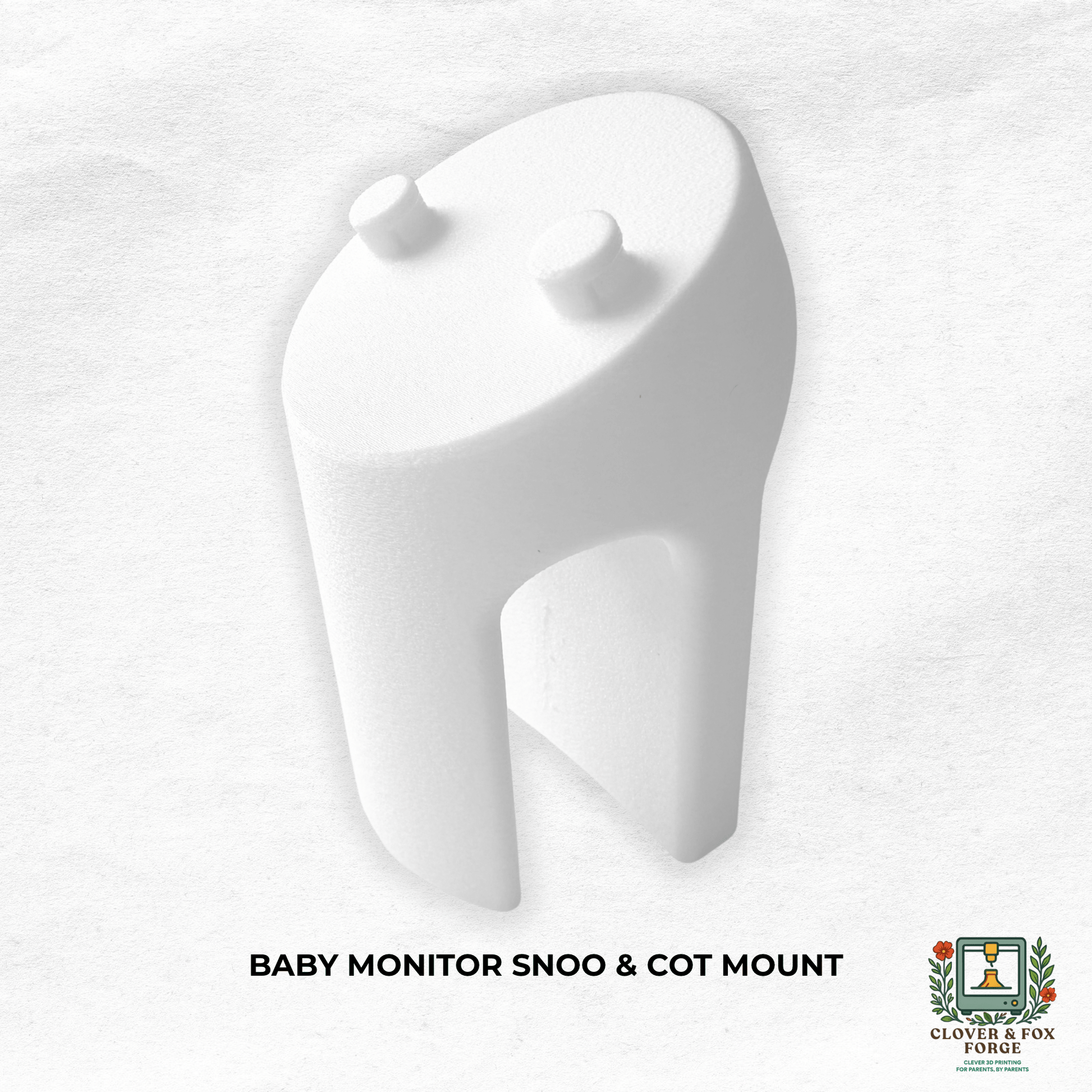 Vtech Baby Monitor Snoo & Cot Mount | BM5850HD in white, 3D printed, Australian made, no-drill design for secure mounting.