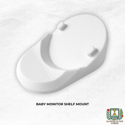 Eufy Baby Monitor Shelf Mount | Angled | E21 & E20 - white shelf mount for baby monitors, no-drill installation