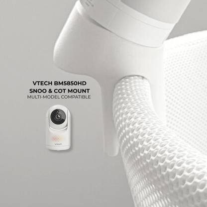 Vtech Baby Monitor Snoo & Cot Mount | BM5850HD attached to a Snoo bassinet for overhead viewing.