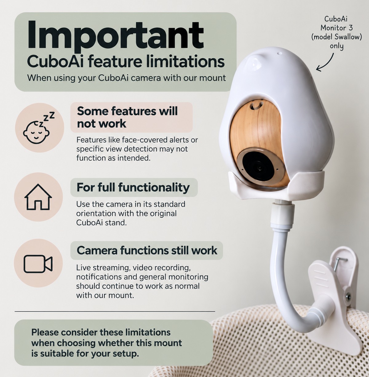 Important CuboAi Monitor 3 feature limitations when using the Clover & Fox Forge mount