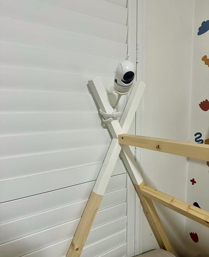HelloBaby Baby Monitor Mount Adapter | HB6550 | 1/4” Thread attached to a cot with a no drill installation.