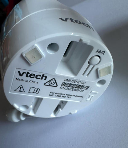 VTech Baby Monitor Shelf Mount | Angled | BM5750HD & More - Underside view of BM5750HD monitor with pairing button.