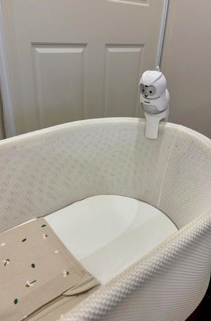 VTech Baby Monitor Snoo & Cot Mount | BM4500HD + More attached to a Snoo bassinet for an overhead view.