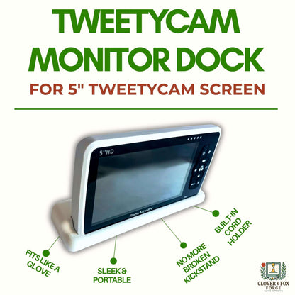 TweetyCam Baby Monitor Screen Dock | Cord Holder | Model 2.0 - 5 inch dock with built-in cord holder for stable support.