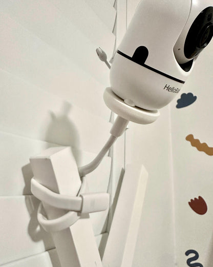 HelloBaby Baby Monitor Mount Adapter | HB6550 | 1/4” Thread mounted on a wall with flexible arm.