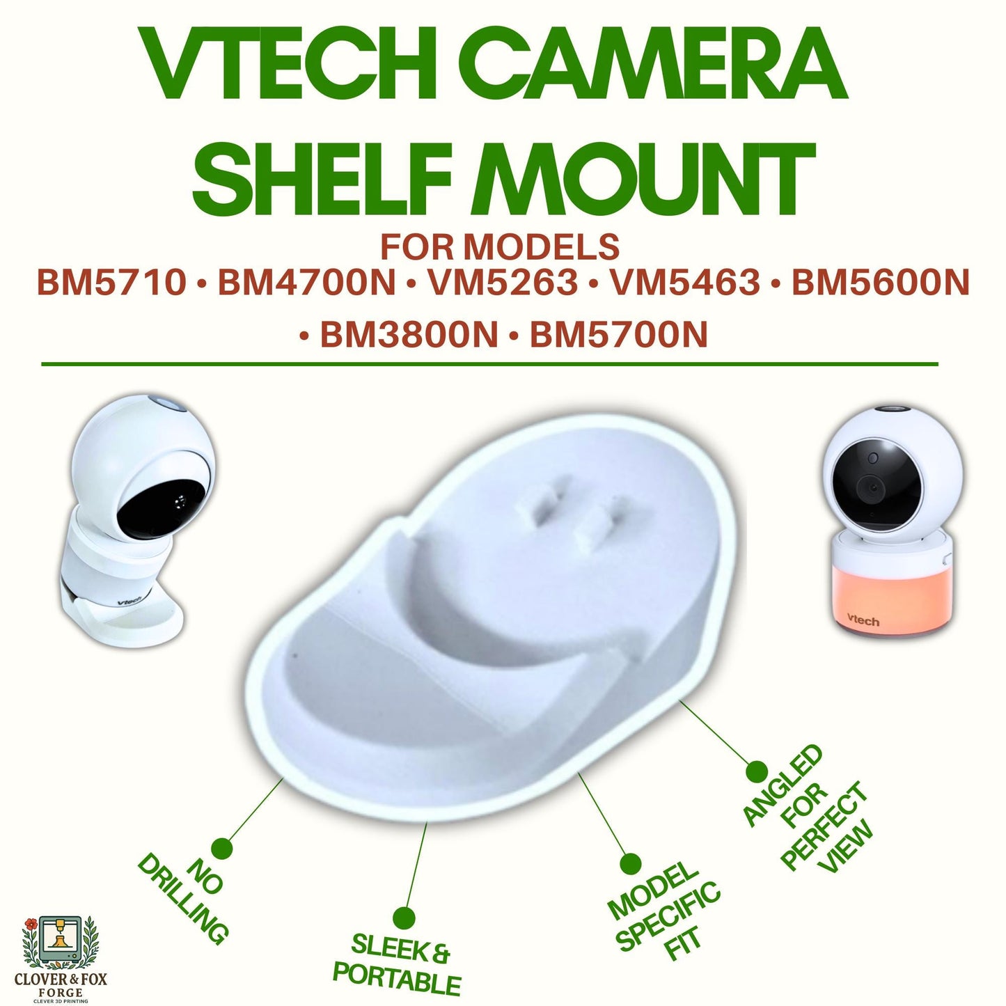 VTech Baby Monitor Shelf Mount – Fits BM5710, BM4700N, VM5263, VM5463, BM5600N, BM3800N & BM5700N | No-Drill Stand | 3D Printed in Australia