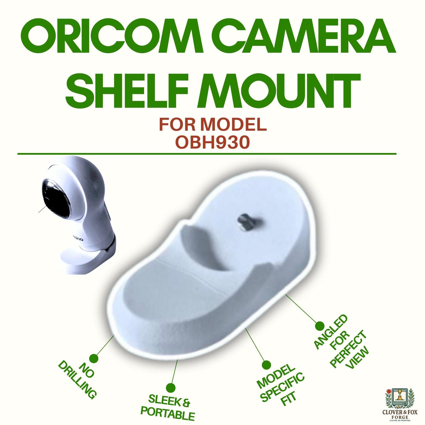 Oricom OBH930 Baby Monitor Shelf Mount – 30° Angled No-Drill Stand | 3D Printed in Australia