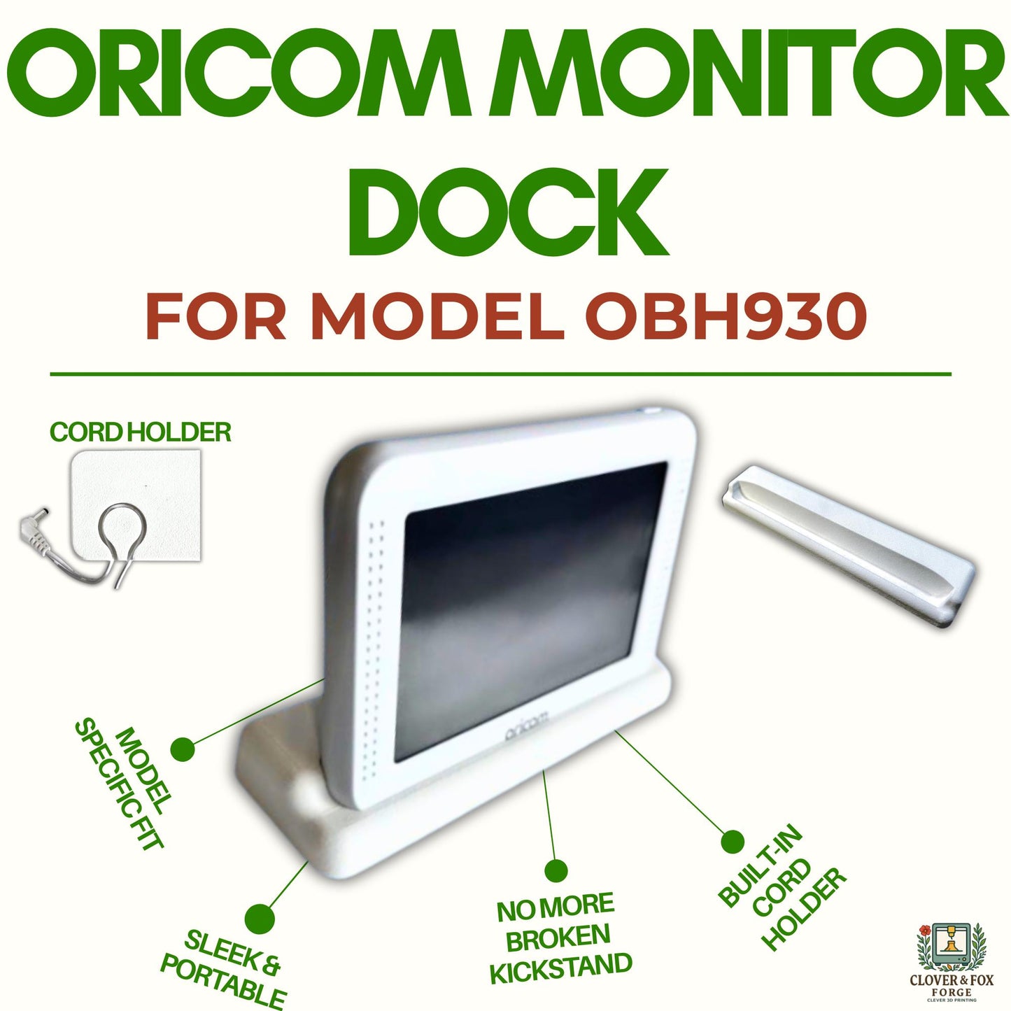 Oricom SC875 Baby Monitor Dock – Stable 3D-Printed Stand with Cord Holder | Made in Australia