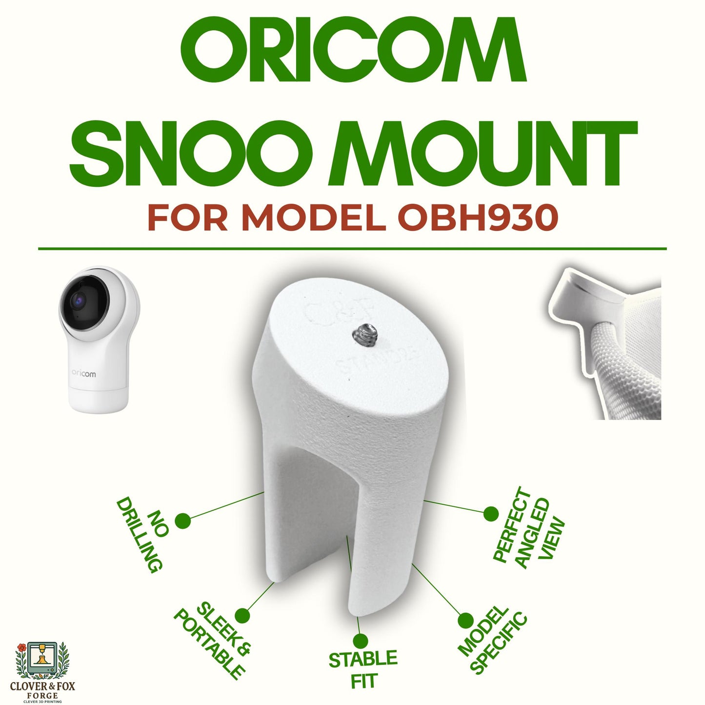 Oricom OBH930 Snoo Baby Monitor Mount – Angled Clip-On Stand | No Drill | 3D Printed in Australia