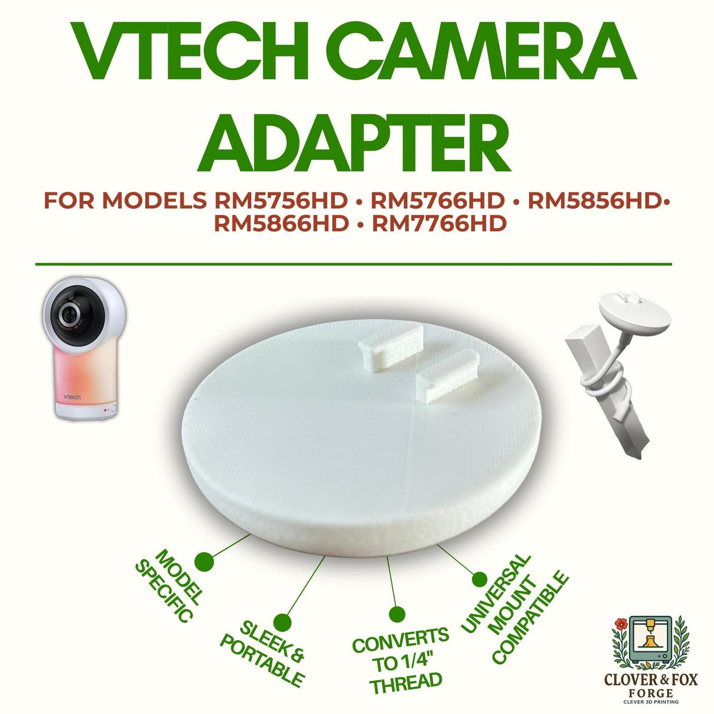 VTech RM-Series Baby Monitor Wall Mount – Fits RM5866HD, RM7766HD & More | 45° Angled Holder with Cord Slot | 3D Printed in Australia