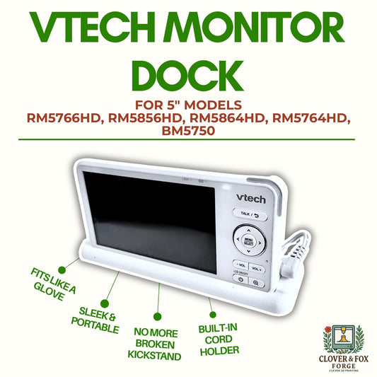 VTech 5” Screen Baby Monitor Dock – Fits RM5766HD, RM5856HD, RM5864HD & BM5750 | Cord Holder | 3D Printed in Australia | Eco-Friendly Family Made