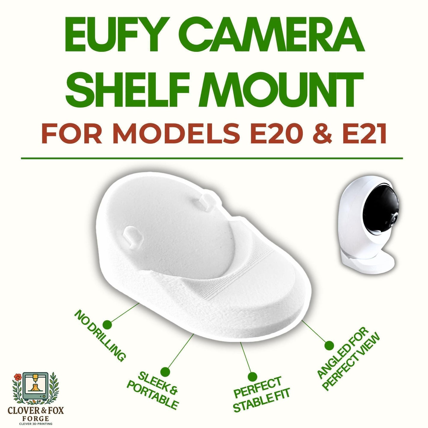 Eufy E21 Baby Monitor Shelf Mount – 30° Angled No-Drill Stand | 3D Printed in Australia | Eco-Friendly Family Made