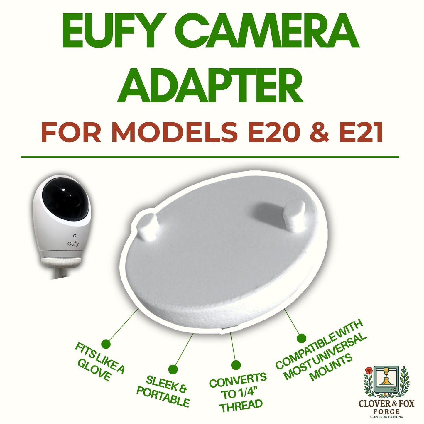 Eufy SpaceView Pro E20 & E21 Baby Monitor Adapter – Converts to 1/4” Thread Mount | 3D Printed in Australia | Eco-Friendly Family Made
