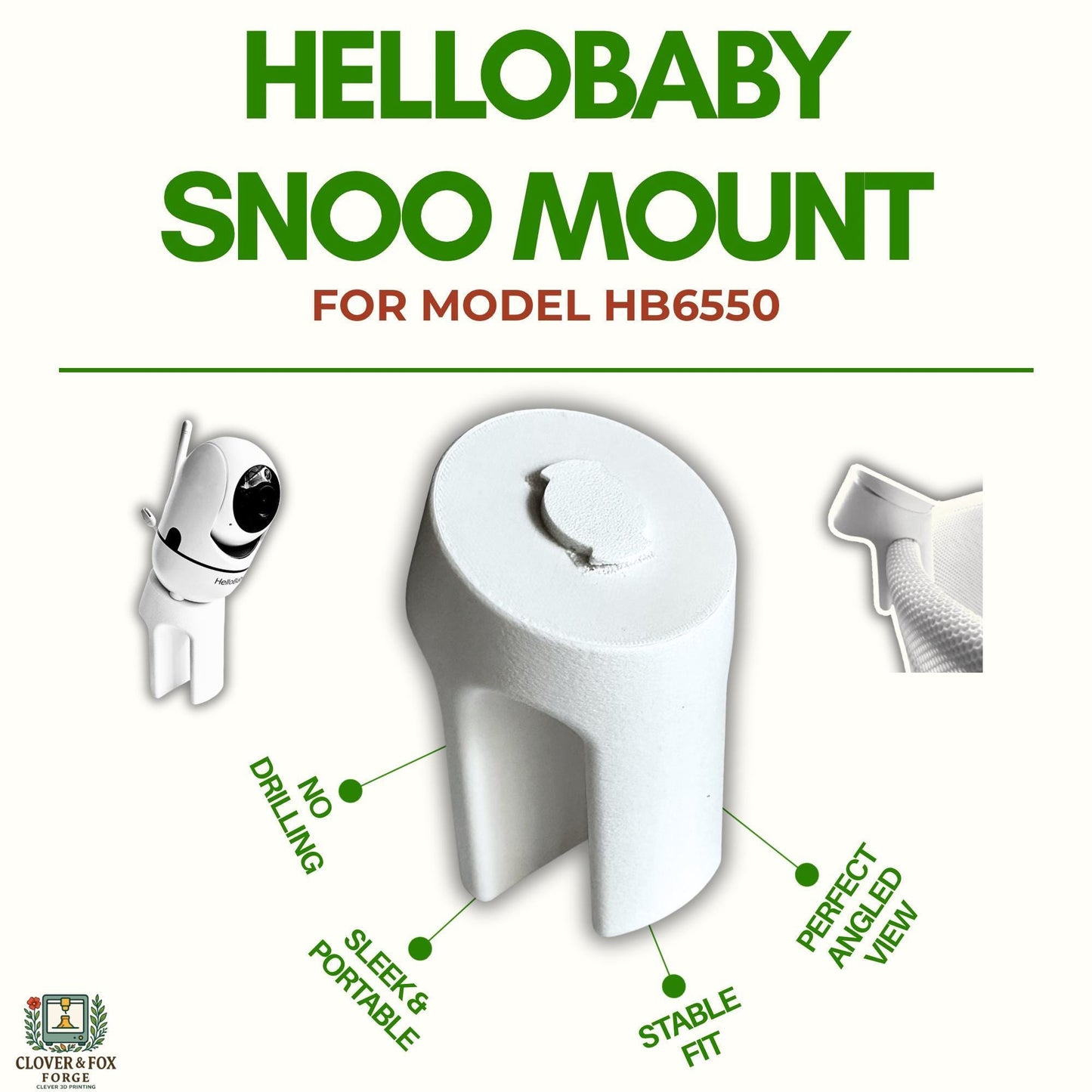 HelloBaby HB6550 Snoo & Cot Camera Mount – 30° Angled No-Drill Stand | 3D Printed in Australia | Eco-Friendly Family Made