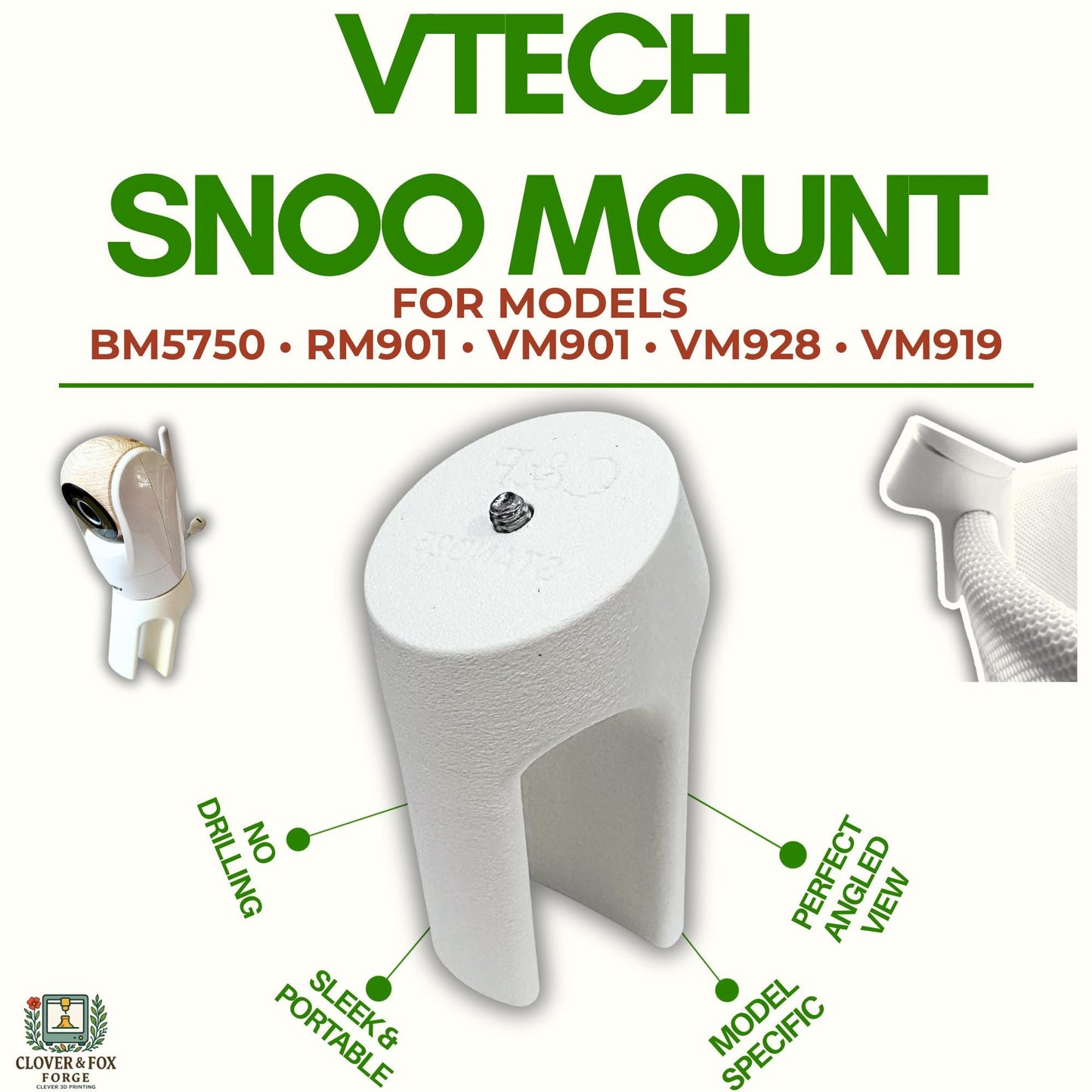 VTech Baby Monitor Mount for Snoo Bassinet – Fits BM5750, RM901, VM901, VM928 & VM919 | Threaded Base | 3D Printed in Australia