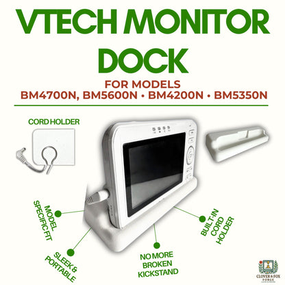 VTech Baby Monitor Screen Dock | Cord Holder | BM37700N & More showcasing stable design for models BM4700N, BM5600N, BM4200N & BM5350N.