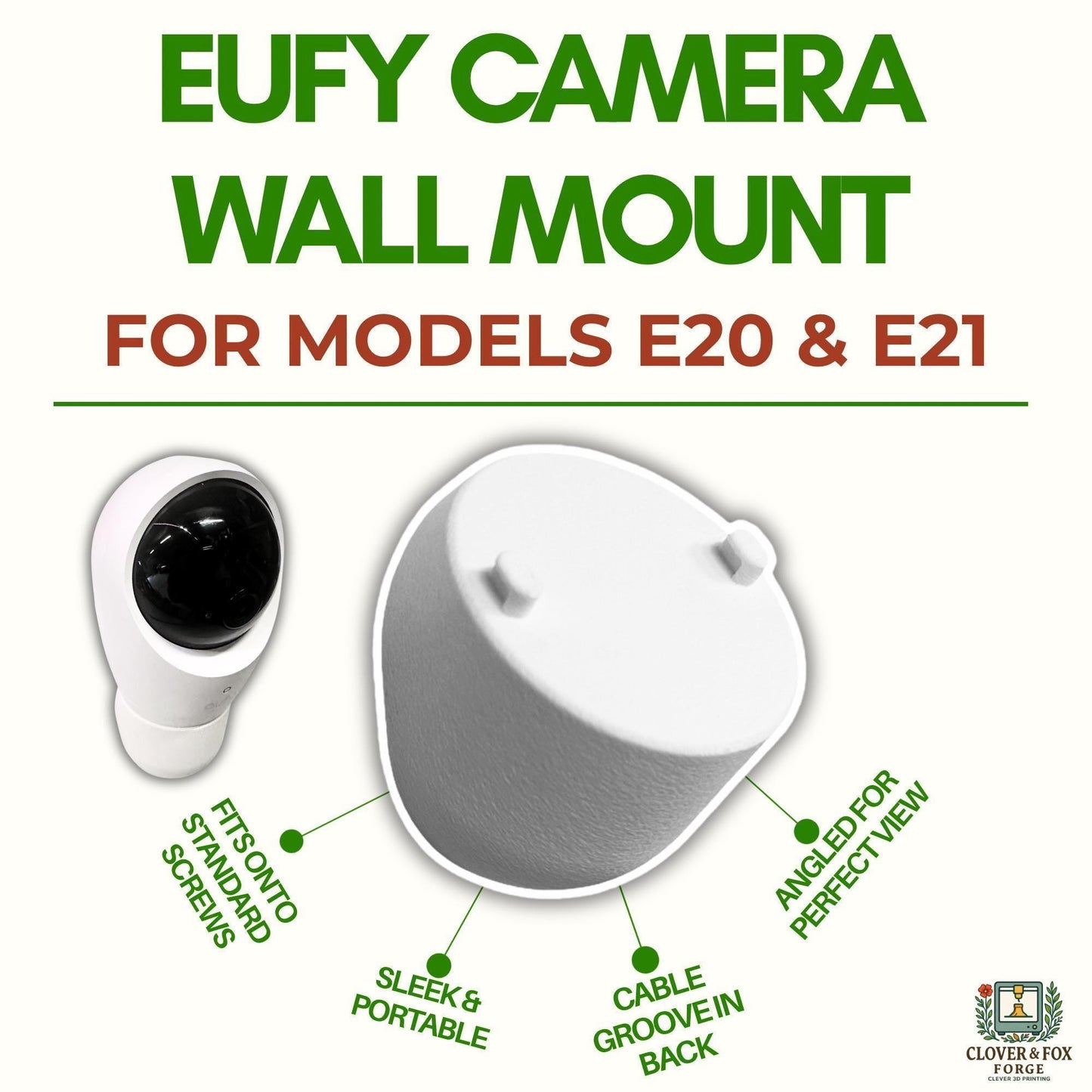 Eufy E20 & E21 Baby Monitor Wall Mount – 45° Angled Holder with Cord Slot | 3D Printed in Australia | Eco-Friendly Family Made