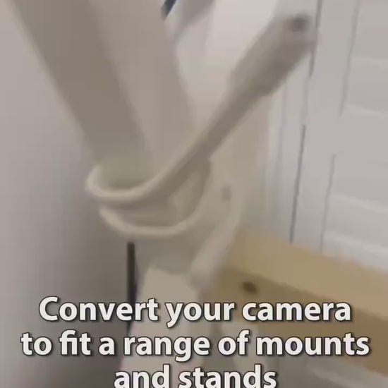 LeapFrog Baby Monitor Mount Adapter | LF920HD & LF925HD | 1/4" Thread showing conversion for various mounts and stands.