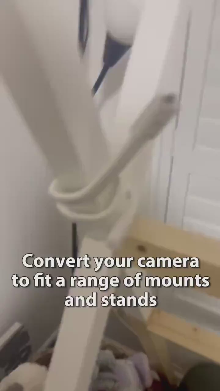 LeapFrog Baby Monitor Mount Adapter | LF920HD & LF925HD | 1/4" Thread showing conversion for various mounts and stands.